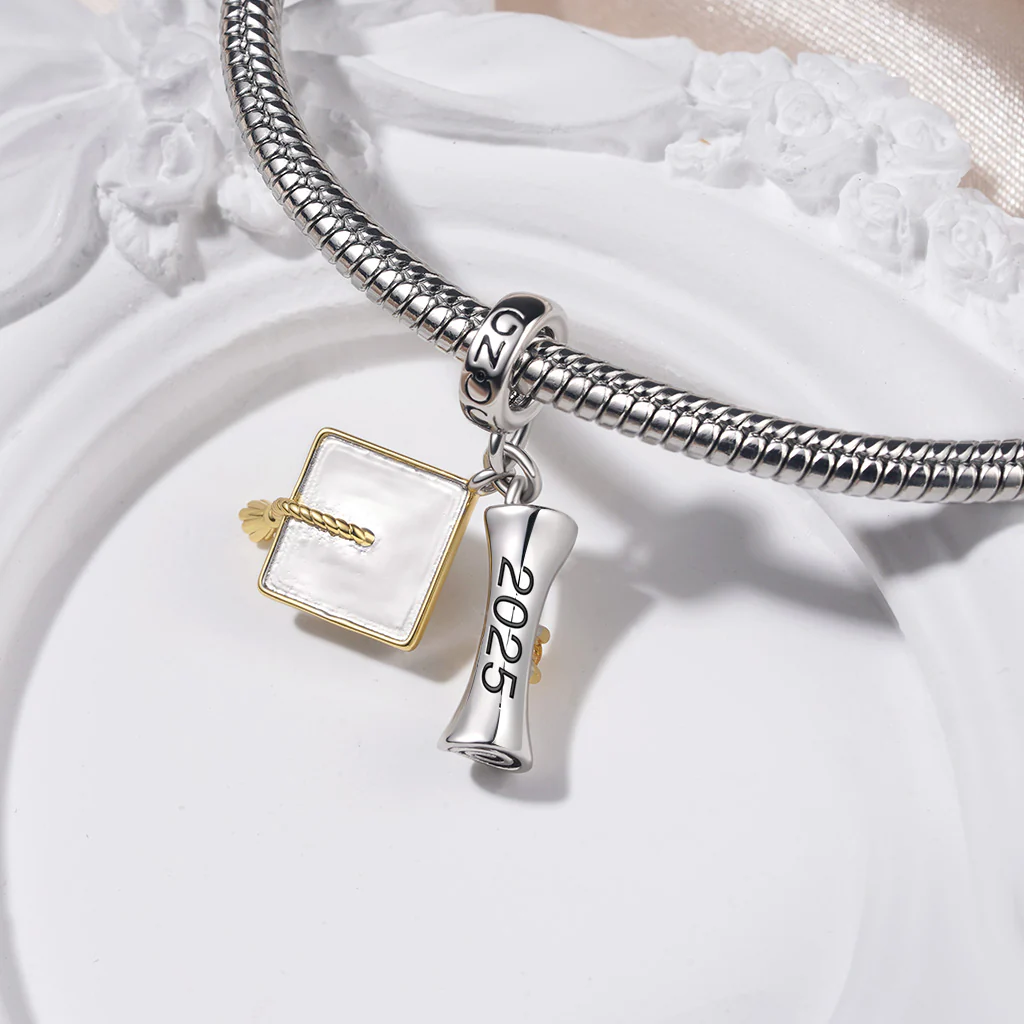 Gnoce Engravable Graduation Season Bachelor Cap Charm Platinum-plated Silver Blend - Image 4