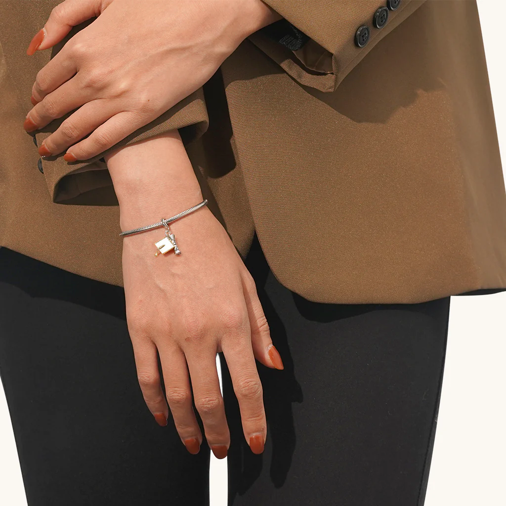 Gnoce Engravable Graduation Season Bachelor Cap Charm Platinum-plated Silver Blend - Image 6