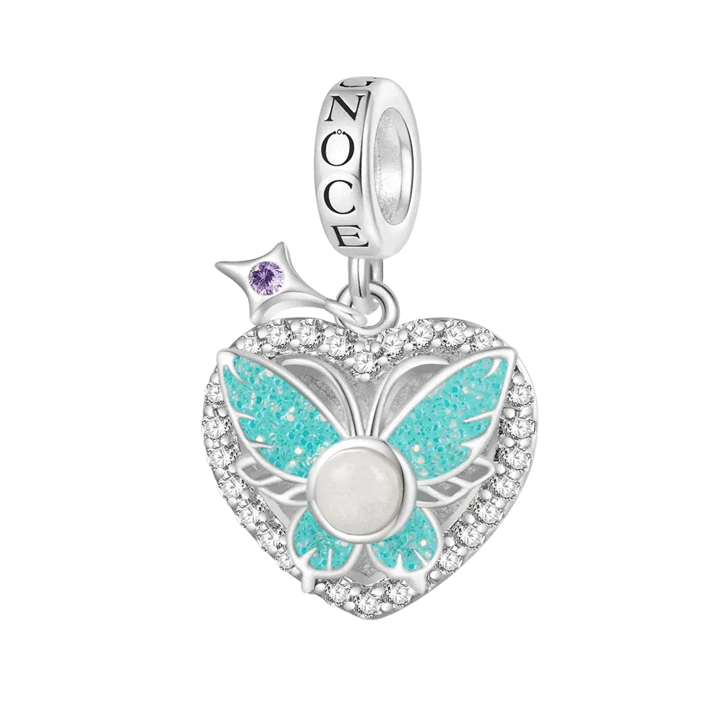 Gnoce Engravable Glow-in-the-dark Butterfly Charm Platinum-plated Silver Blend