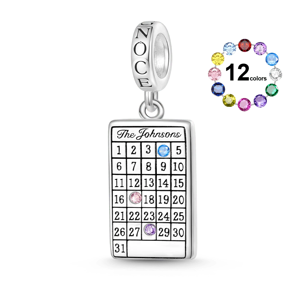 Gnoce Engravable Calendar Birthstone Charm Platinum-plated Silver Blend