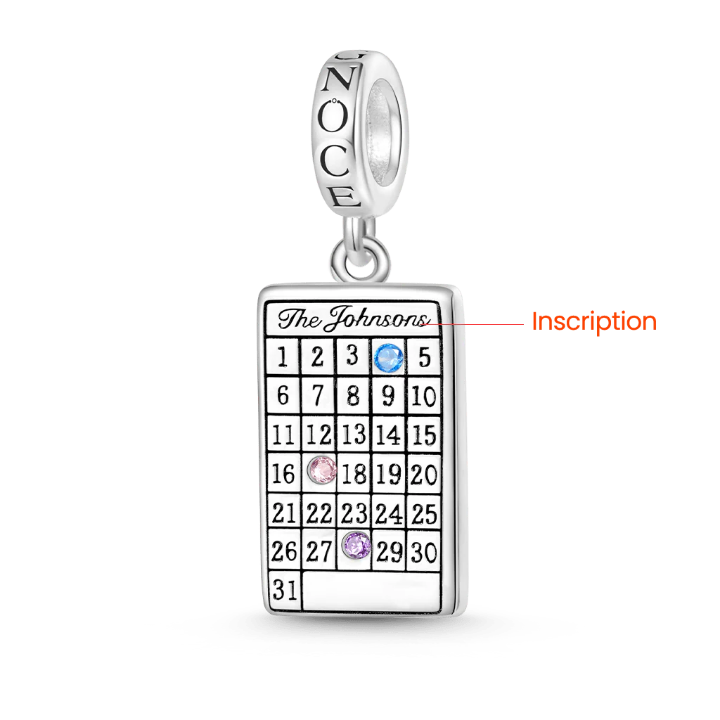 Gnoce Engravable Calendar Birthstone Charm Platinum-plated Silver Blend - Image 2