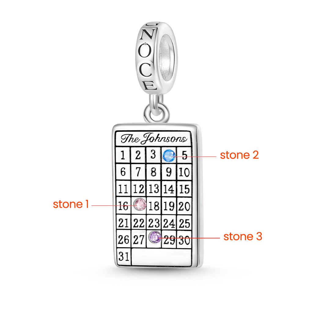Gnoce Engravable Calendar Birthstone Charm Platinum-plated Silver Blend - Image 3