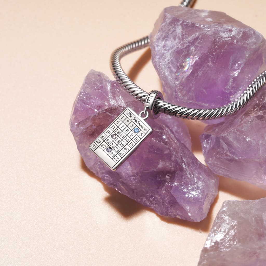 Gnoce Engravable Calendar Birthstone Charm Platinum-plated Silver Blend - Image 5