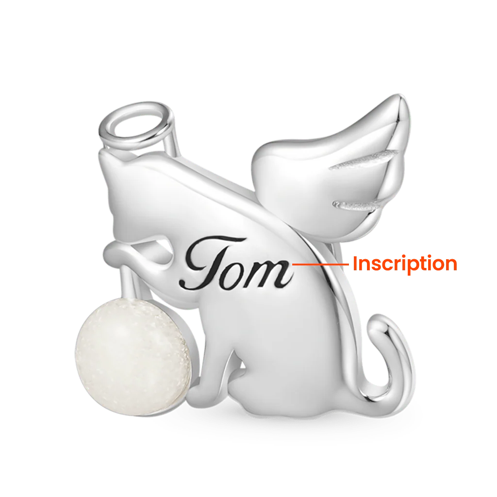 Gnoce Engravable Cat Angel Glow-in-the-Dark Charm Platinum-plated Silver Blend - Image 2