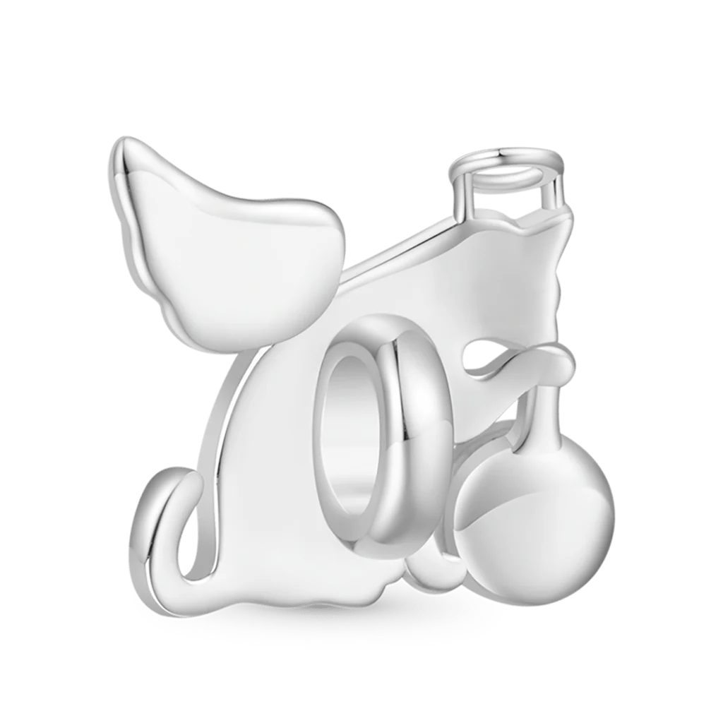 Gnoce Engravable Cat Angel Glow-in-the-Dark Charm Platinum-plated Silver Blend - Image 3