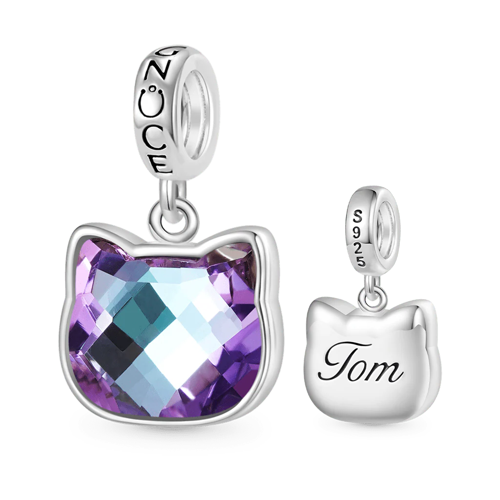 Gnoce Engravable Cat Head Charm Platinum-plated Silver Blend