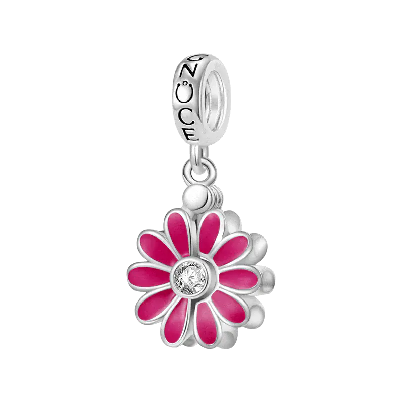 Gnoce Engravable Name Daisy Birthstone Charm Platinum-plated Silver Blend