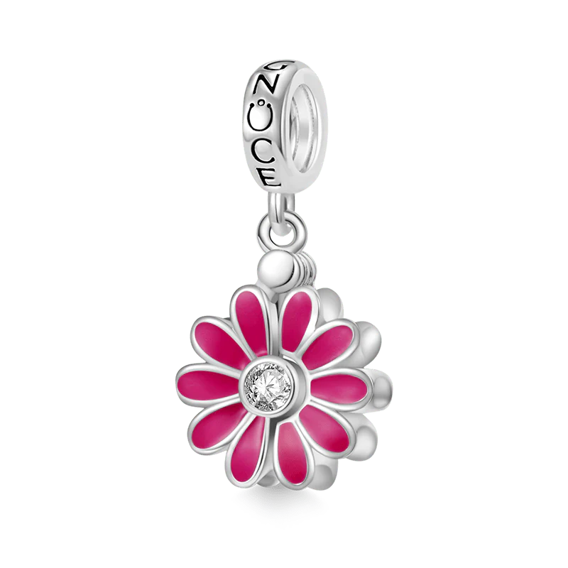 Gnoce Engravable Name Daisy Birthstone Charm Platinum-plated Silver Blend - Image 2