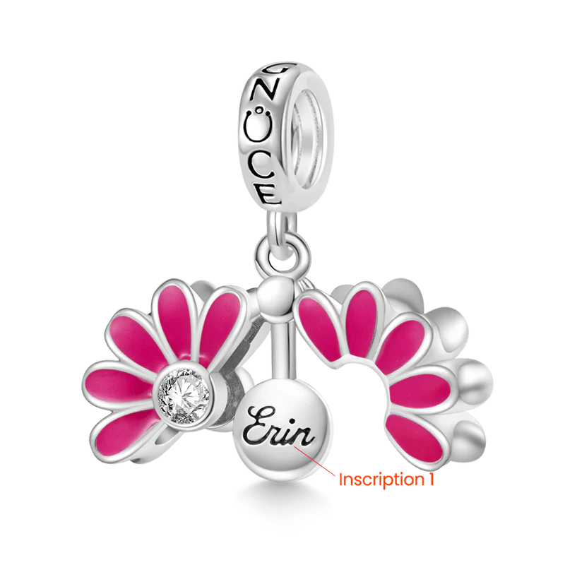 Gnoce Engravable Name Daisy Birthstone Charm Platinum-plated Silver Blend - Image 3