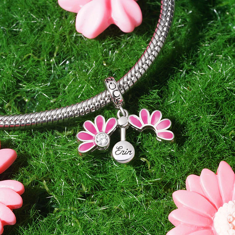 Gnoce Engravable Name Daisy Birthstone Charm Platinum-plated Silver Blend - Image 4