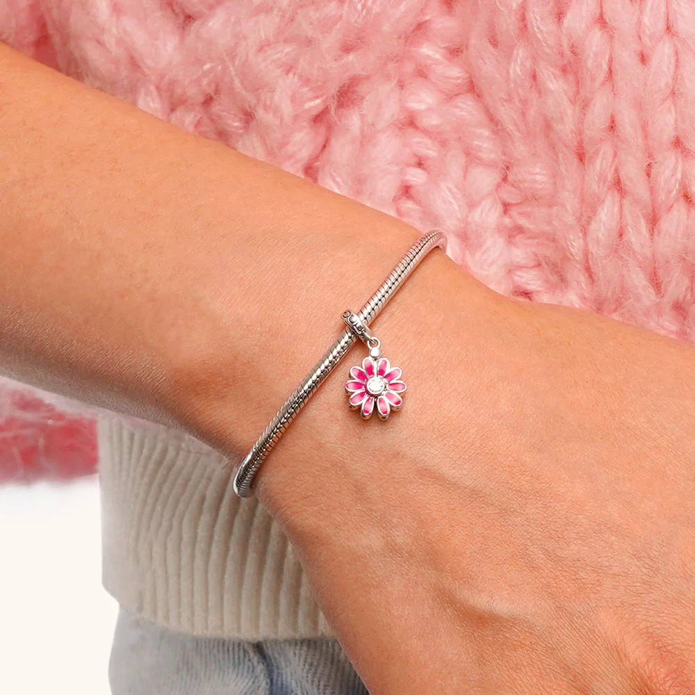 Gnoce Engravable Name Daisy Birthstone Charm Platinum-plated Silver Blend - Image 6