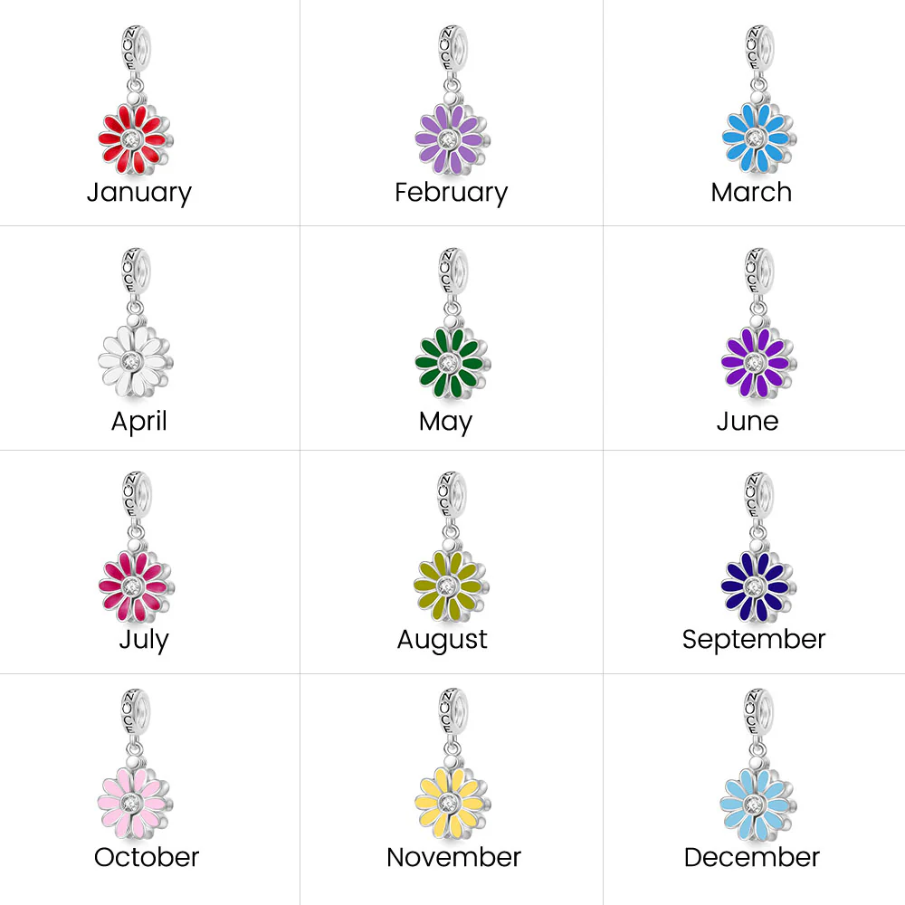 Gnoce Engravable Name Daisy Birthstone Charm Platinum-plated Silver Blend - Image 7