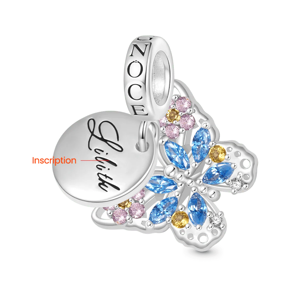 Gnoce Engravable Disc Butterfly Charm Platinum-plated Silver Blend - Image 2