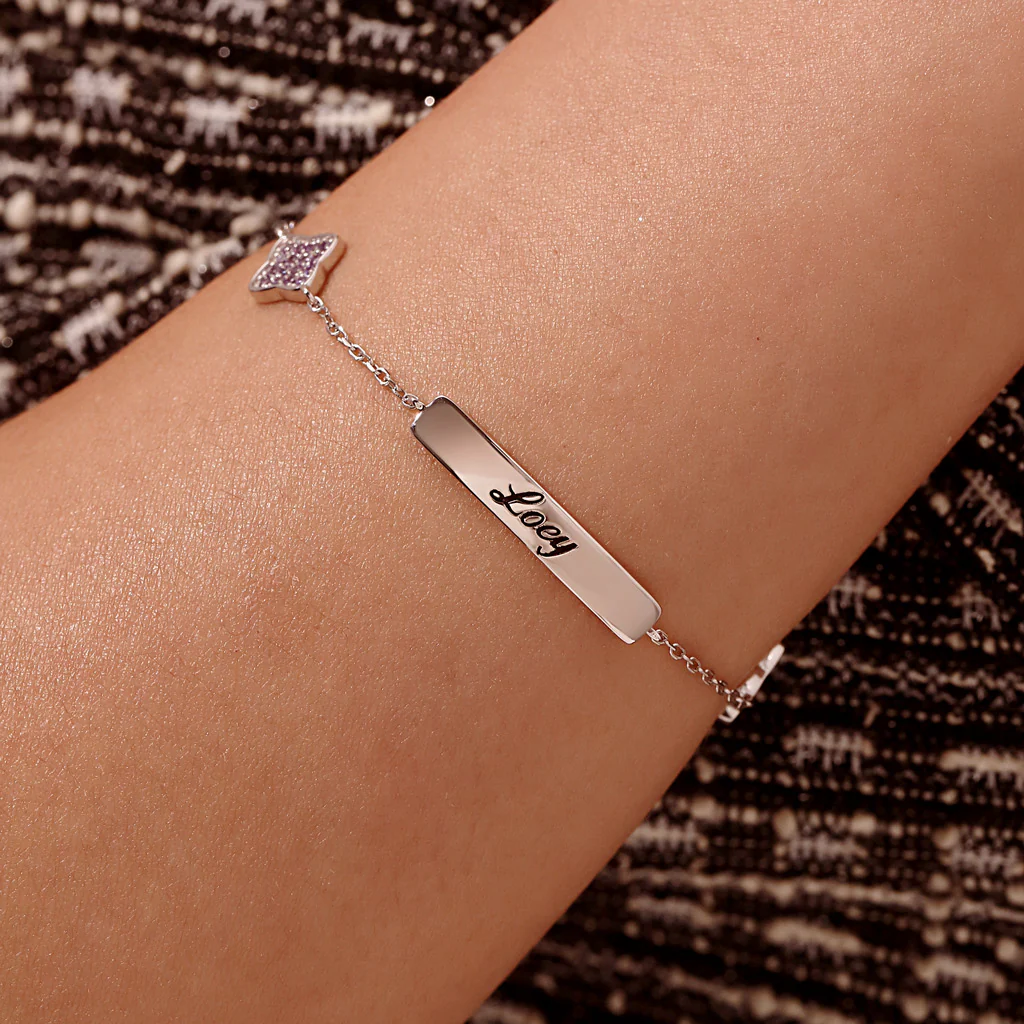 Gnoce Engravable Four-Leaf Clover Birthstone Adjustable Bracelet - Image 6