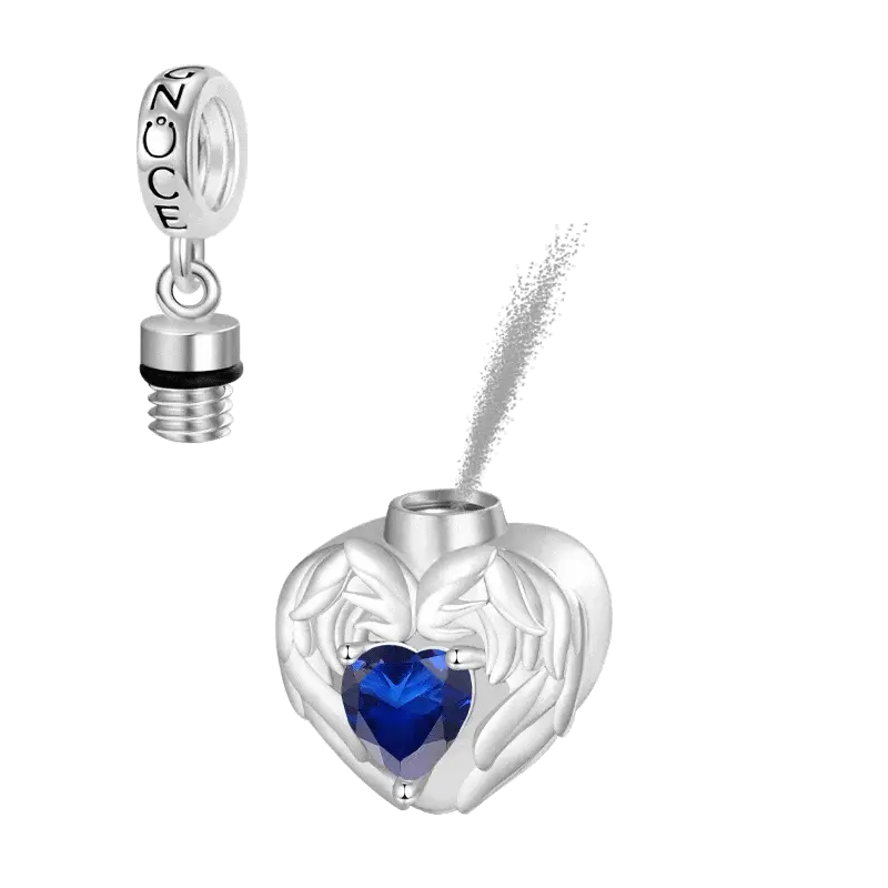 Gnoce Engravable Birthstone Heart Urn Ashes Charm Platinum-plated Silver Blend