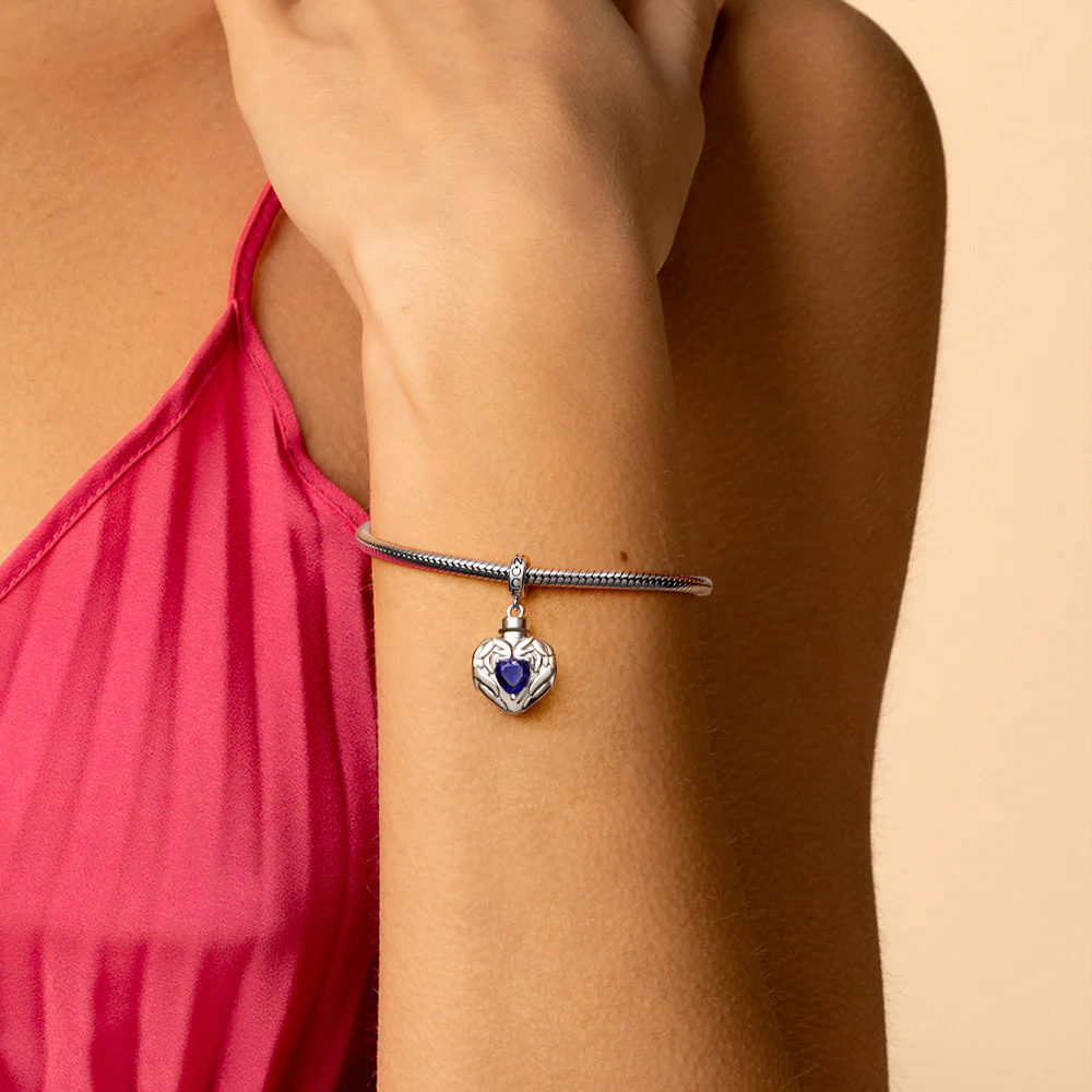 Gnoce Engravable Birthstone Heart Urn Ashes Charm Platinum-plated Silver Blend - Image 6