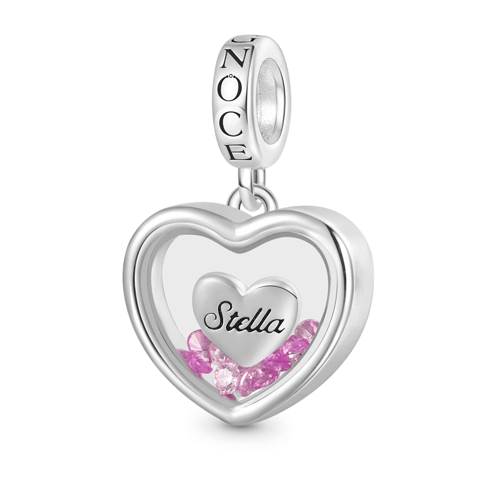 Gnoce Transparent Engravable Heart Charm Platinum-plated Silver Blend