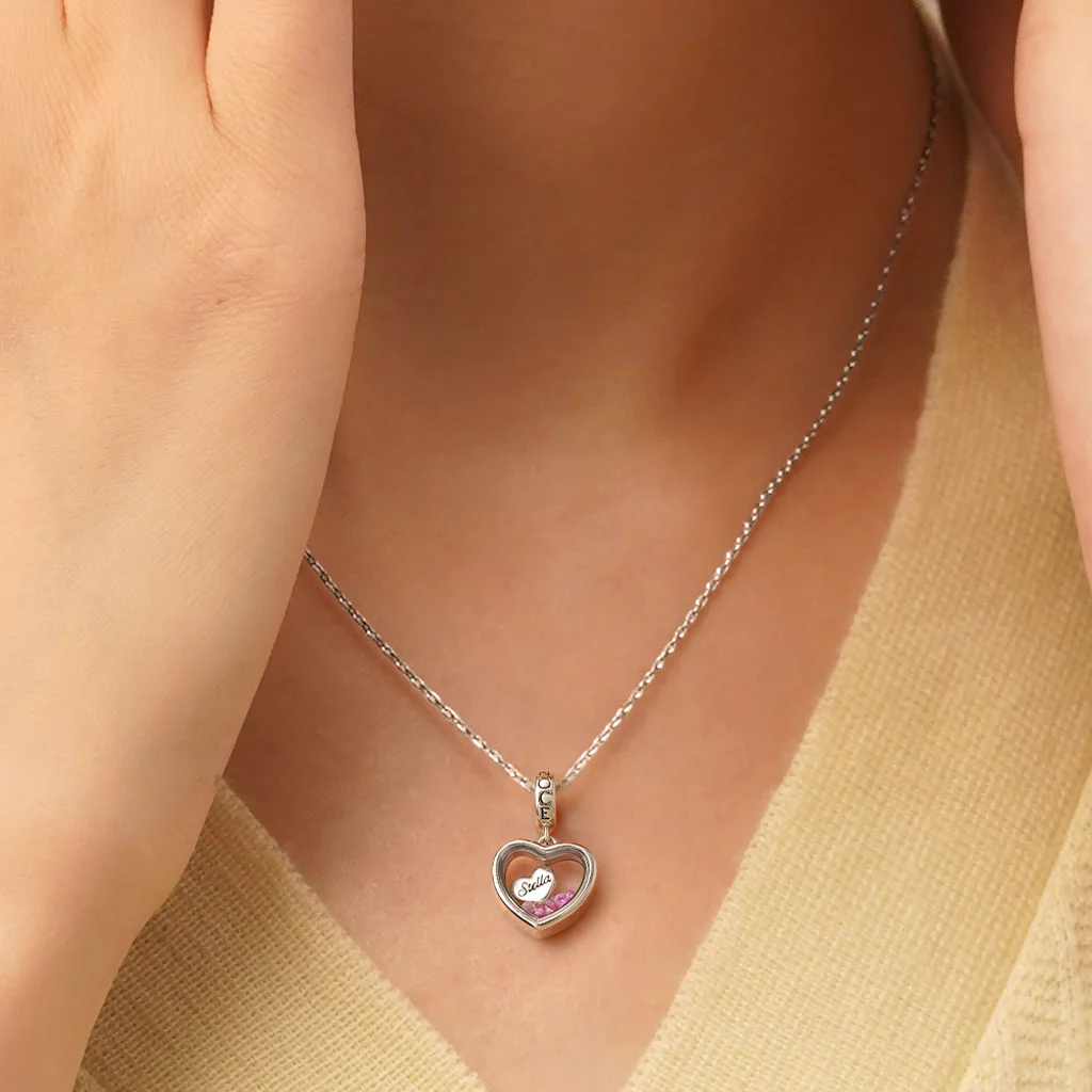 Gnoce Transparent Engravable Heart Charm Platinum-plated Silver Blend - Image 6