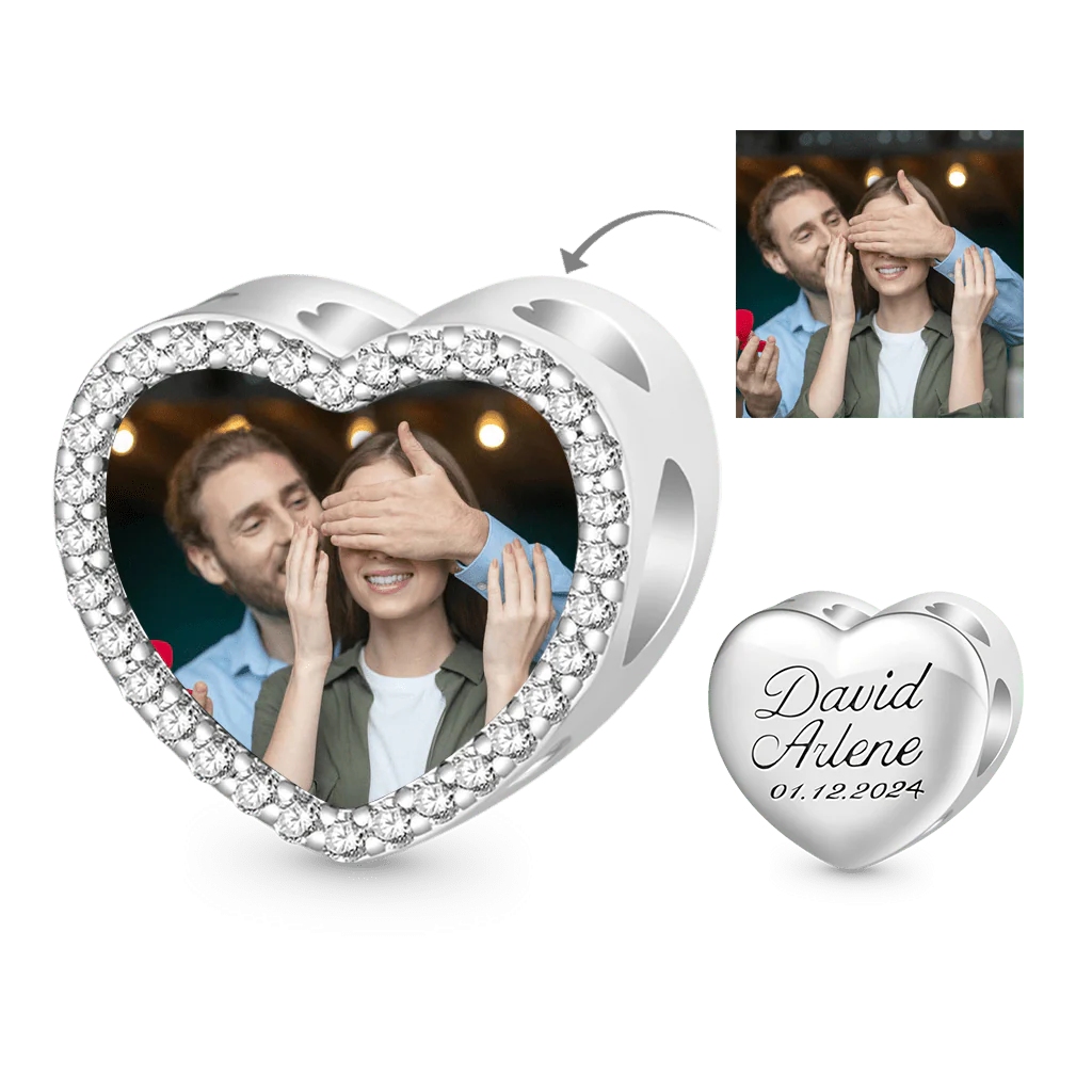 Gnoce Engravable Heart Personalized Photo Charm Platinum-plated Silver Blend