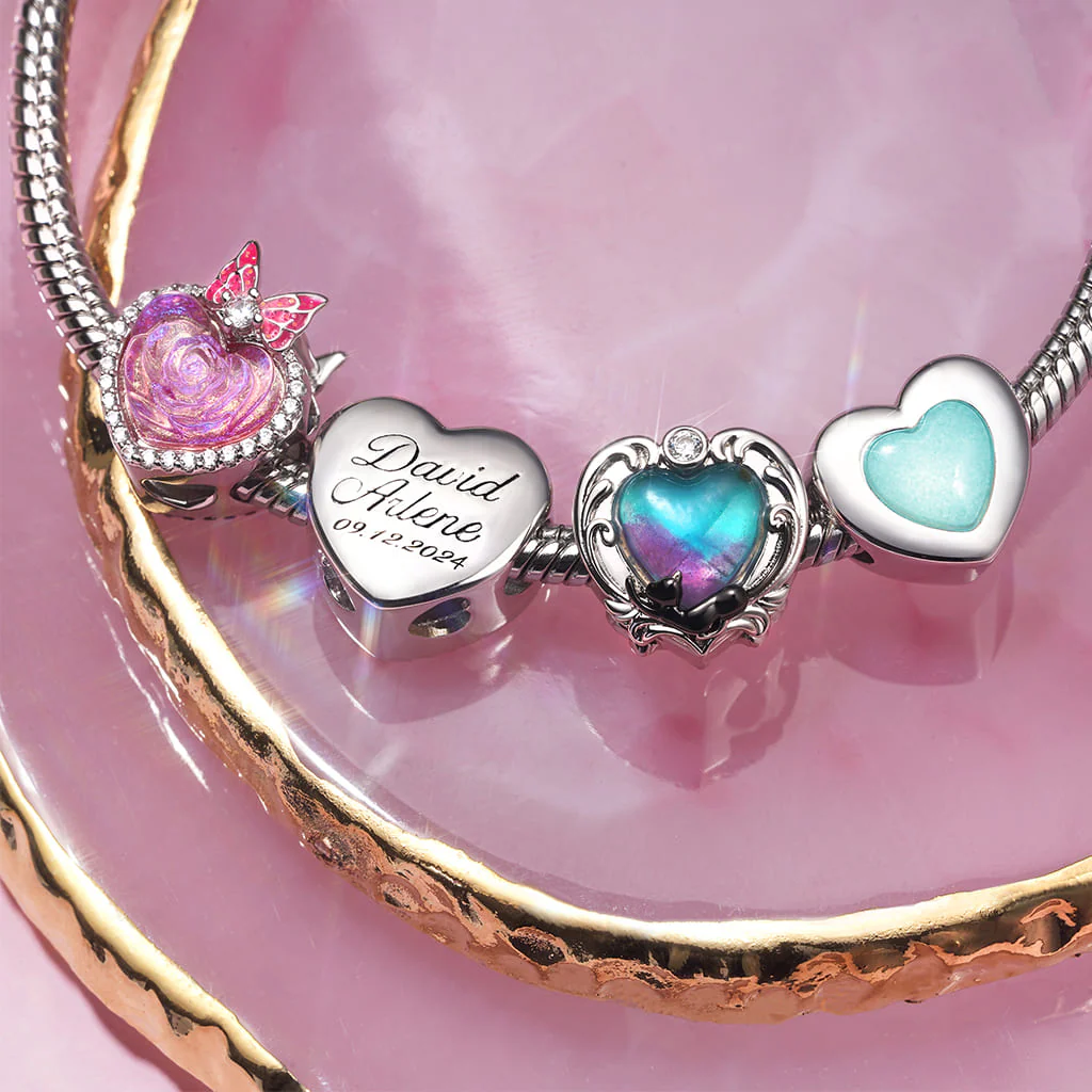 Gnoce Engravable Heart Personalized Photo Charm Platinum-plated Silver Blend - Image 2