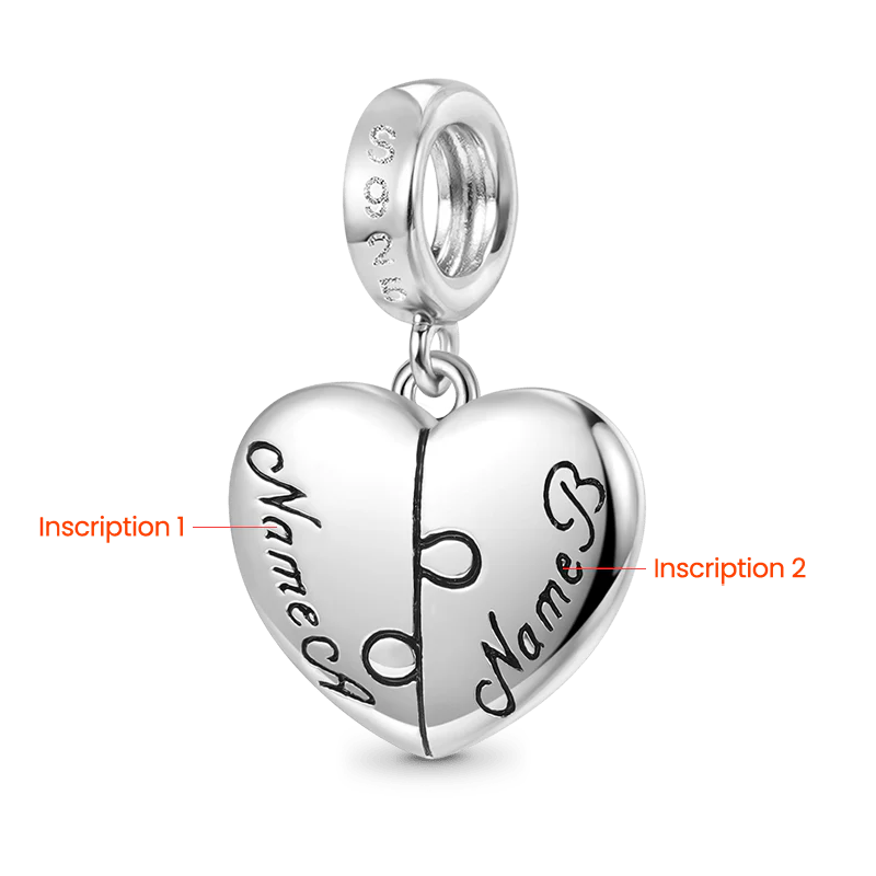 Gnoce Personalized Photo Engravable Name Heart Charm Platinum-plated Silver Blend - Image 3