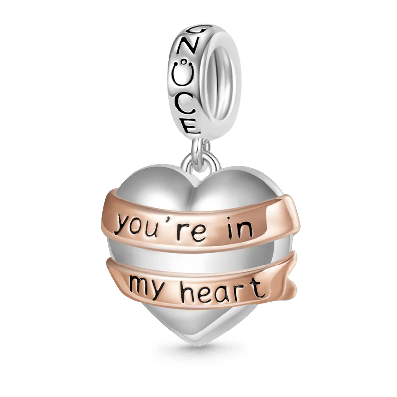 Gnoce Engravable Heart Ribbon Charm Platinum-plated Silver Blend