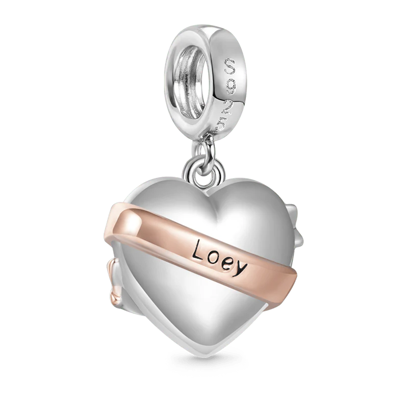 Gnoce Engravable Heart Ribbon Charm Platinum-plated Silver Blend - Image 2