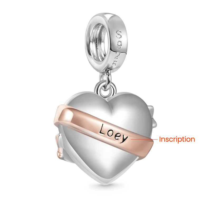Gnoce Engravable Heart Ribbon Charm Platinum-plated Silver Blend - Image 3
