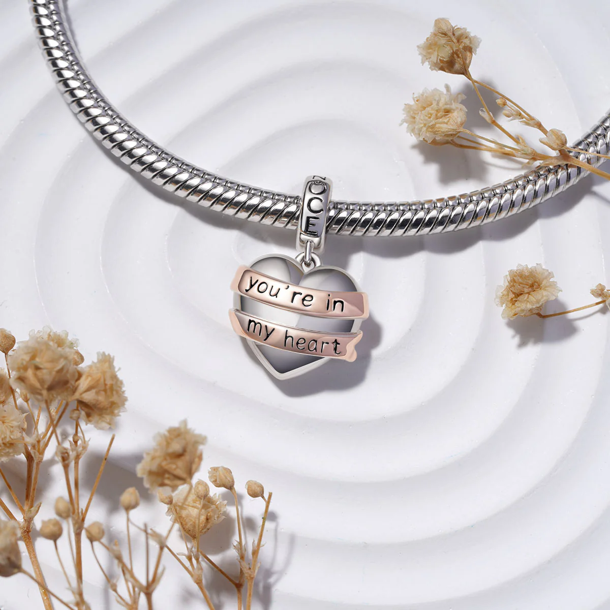 Gnoce Engravable Heart Ribbon Charm Platinum-plated Silver Blend - Image 4