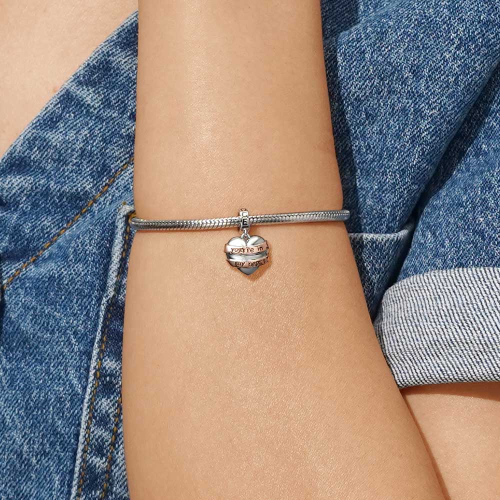 Gnoce Engravable Heart Ribbon Charm Platinum-plated Silver Blend - Image 6