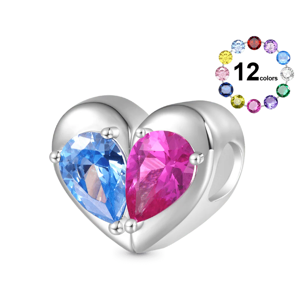 Gnoce Engravable Heart Split Birthstone Charm Platinum-plated Silver Blend