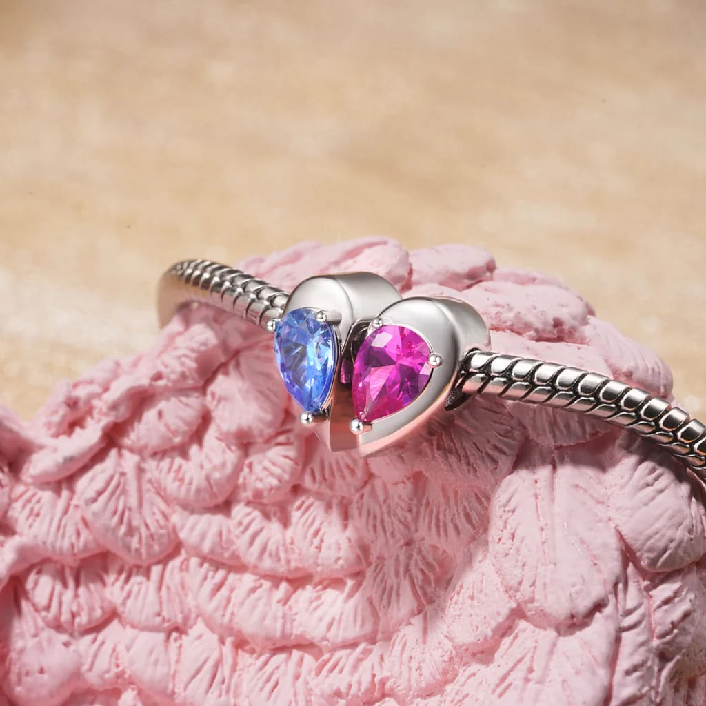 Gnoce Engravable Heart Split Birthstone Charm Platinum-plated Silver Blend - Image 6