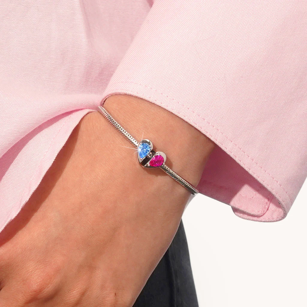 Gnoce Engravable Heart Split Birthstone Charm Platinum-plated Silver Blend - Image 8