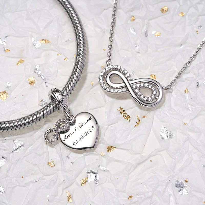 Gnoce Engravable Wedding Date Infinite Love Charm Platinum-plated Silver Blend - Image 3
