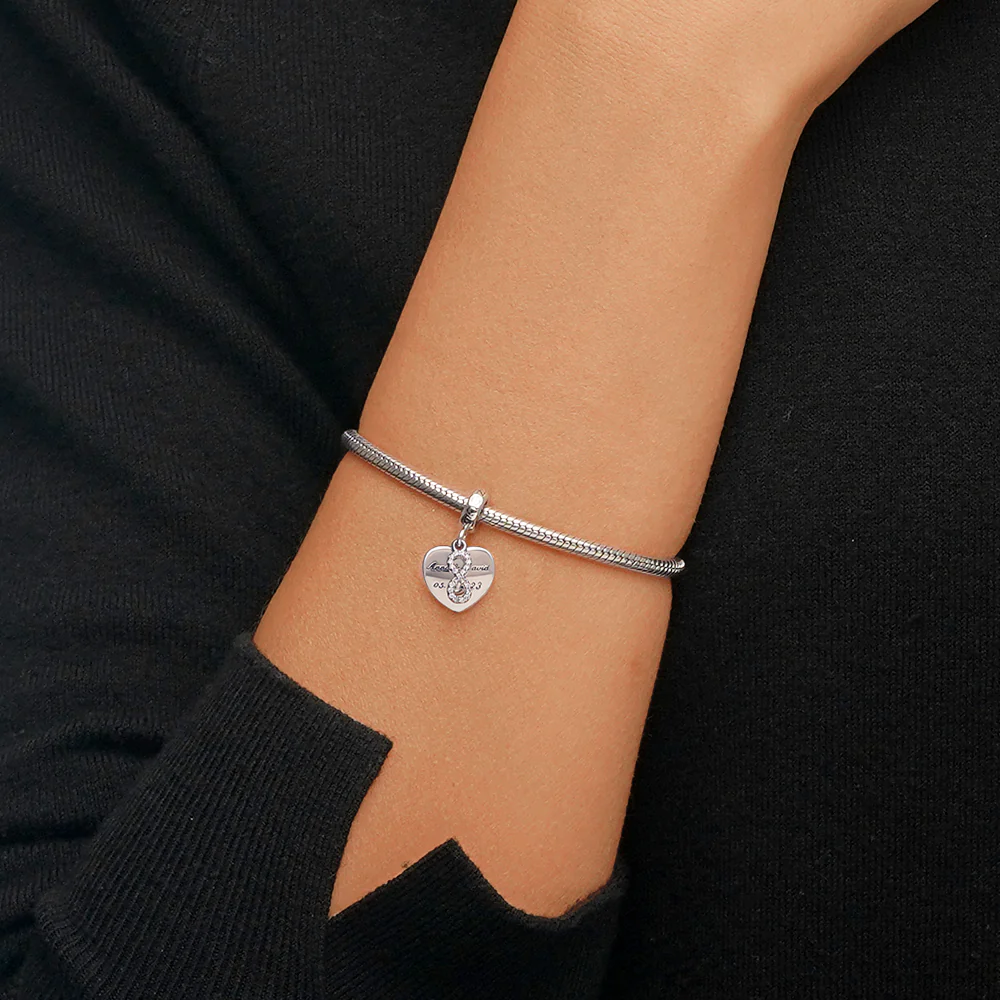 Gnoce Engravable Wedding Date Infinite Love Charm Platinum-plated Silver Blend - Image 4