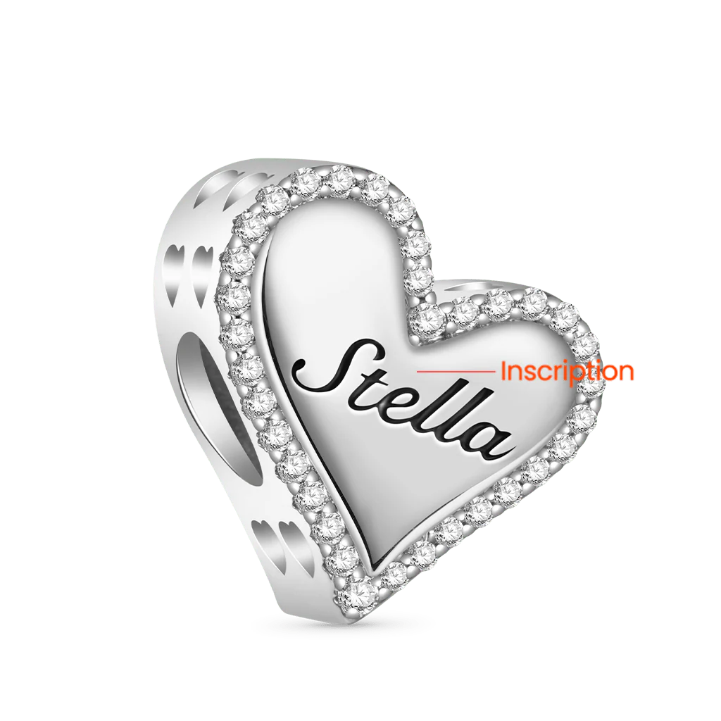 Gnoce Engravable Lucky Heart Charm Platinum-plated Silver Blend - Image 3