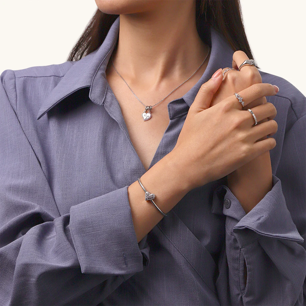 Gnoce Engravable Lucky Heart Charm Platinum-plated Silver Blend - Image 5