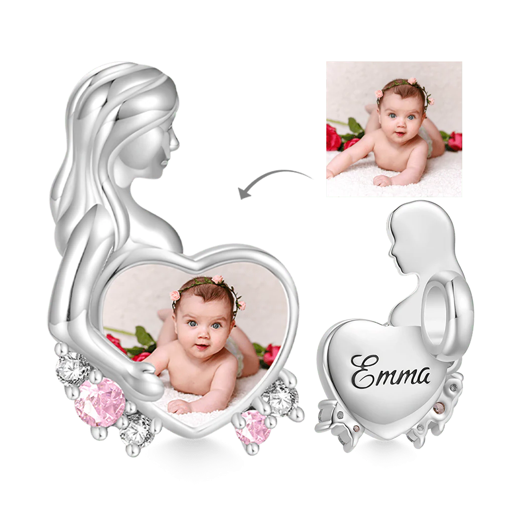 Gnoce Engravable Maternity Personalized Photo Charm Platinum-plated Silver Blend