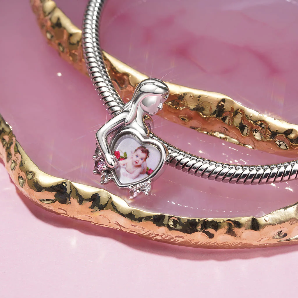 Gnoce Engravable Maternity Personalized Photo Charm Platinum-plated Silver Blend - Image 3