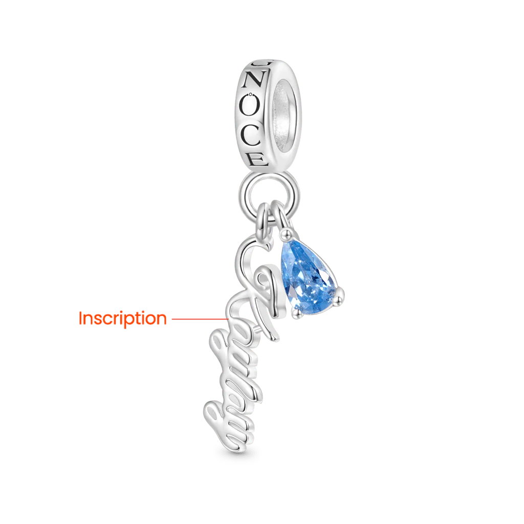 Gnoce Engravable Hollow Name Birthstone Charm Platinum-plated Silver Blend - Image 2