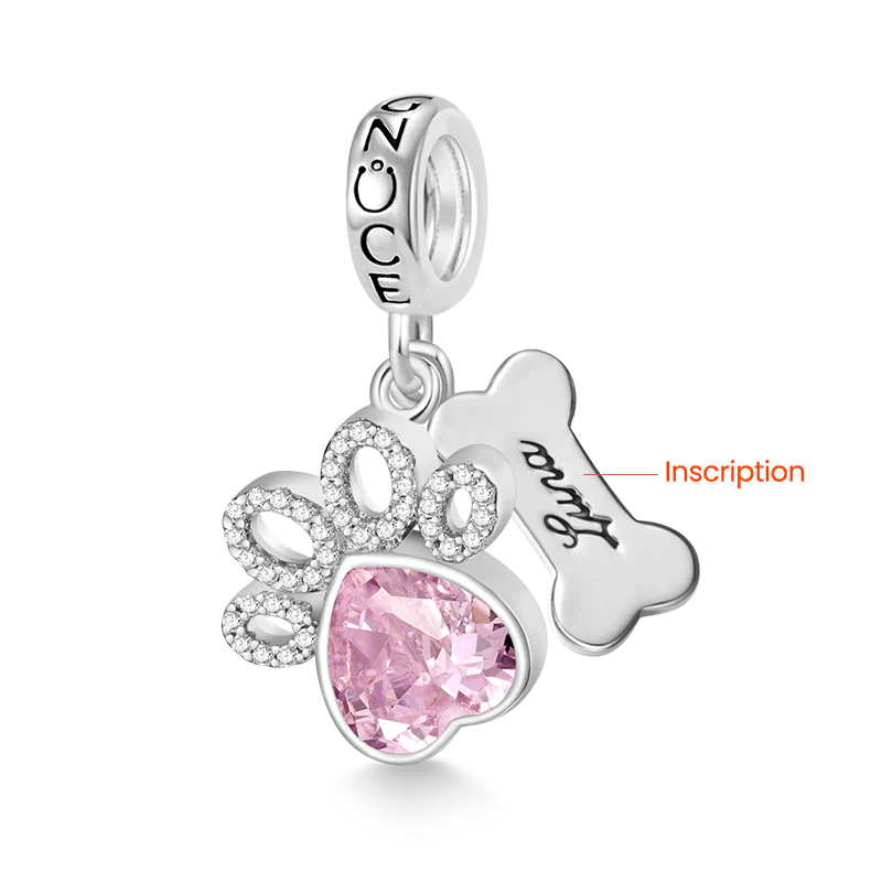 Gnoce Paw Print Bone Engravable Name Charm Platinum-plated Silver Blend - Image 3