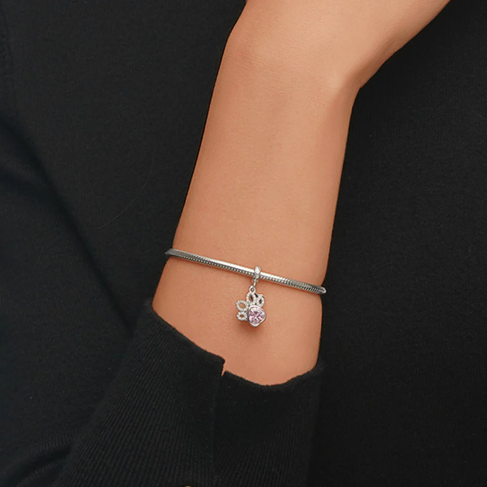 Gnoce Paw Print Bone Engravable Name Charm Platinum-plated Silver Blend - Image 8