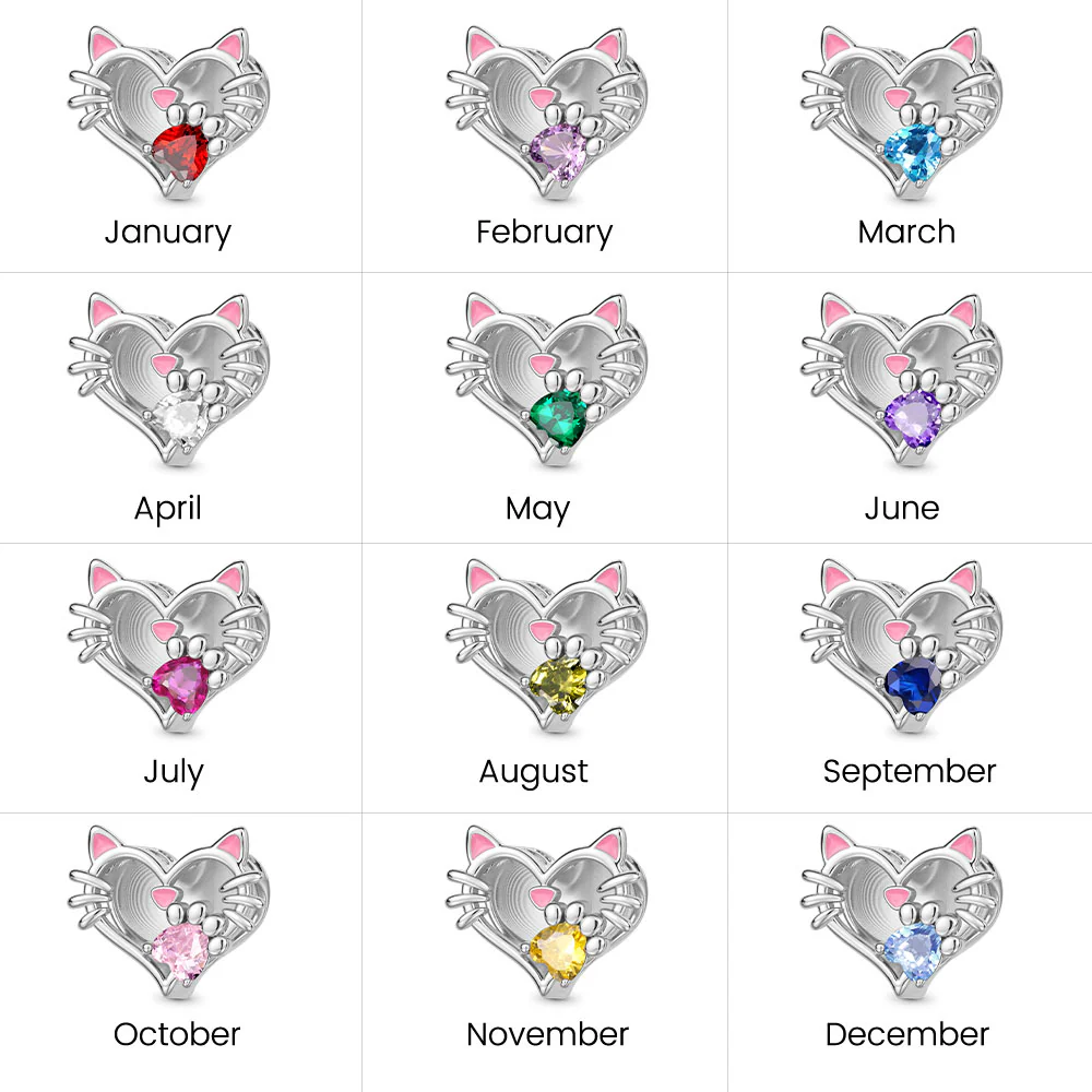 Gnoce Engravable Pet Cat Birthstone Charm Platinum-plated Silver Blend - Image 6