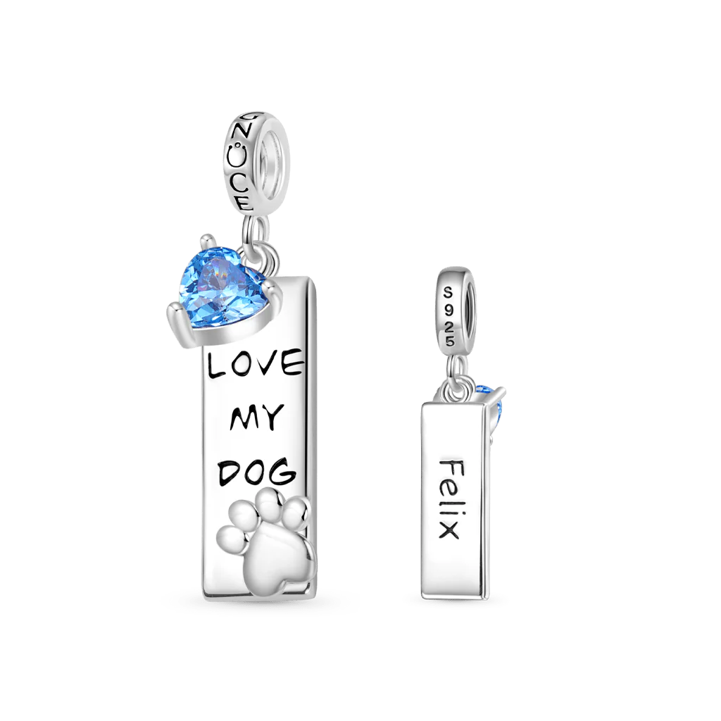 Gnoce Engravable Pet Dog Birthstone Charm Platinum-plated Silver Blend - Image 2