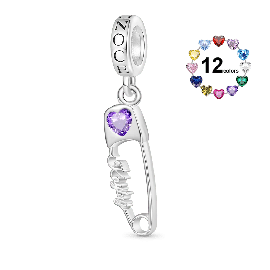 Gnoce Engravable Pin Birthstone Charm Platinum-plated Silver Blend