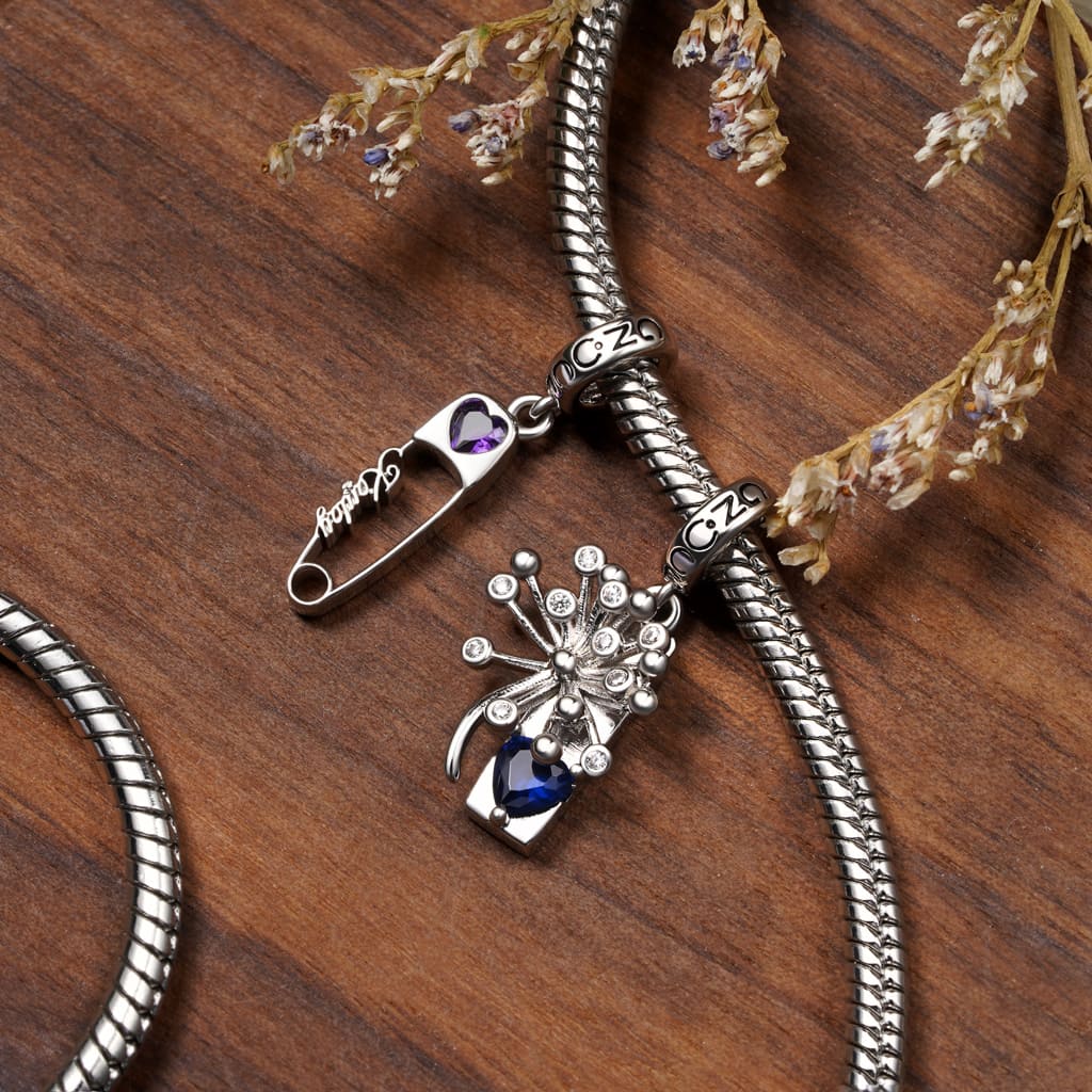 Gnoce Engravable Pin Birthstone Charm Platinum-plated Silver Blend - Image 4