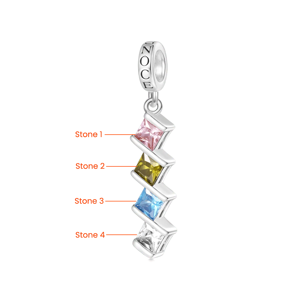 Gnoce Engravable Princess CZ Birthstone Charm Platinum-plated Silver Blend - Image 4
