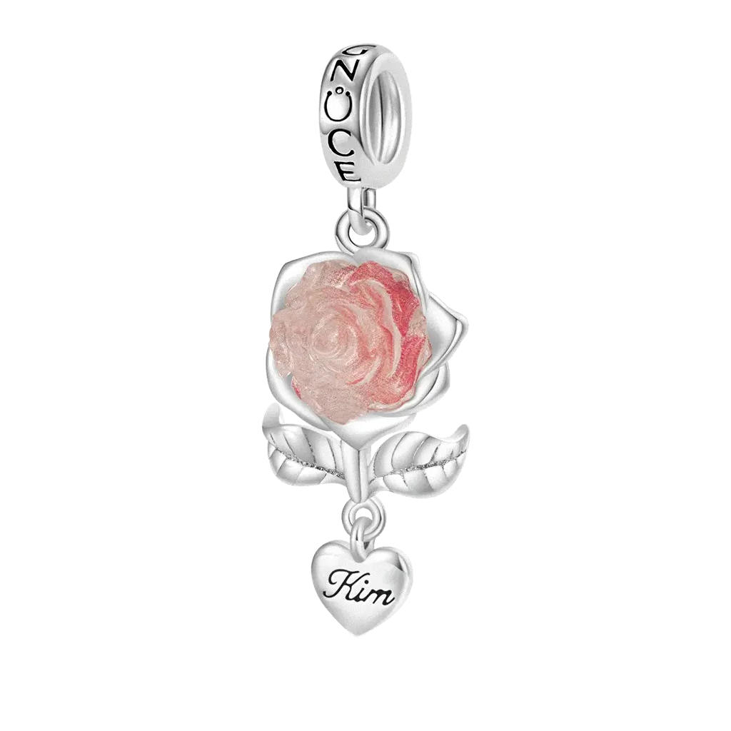 Gnoce Engravable Glow-in-the-dark Rose Flower Charm Platinum-plated Silver Blend