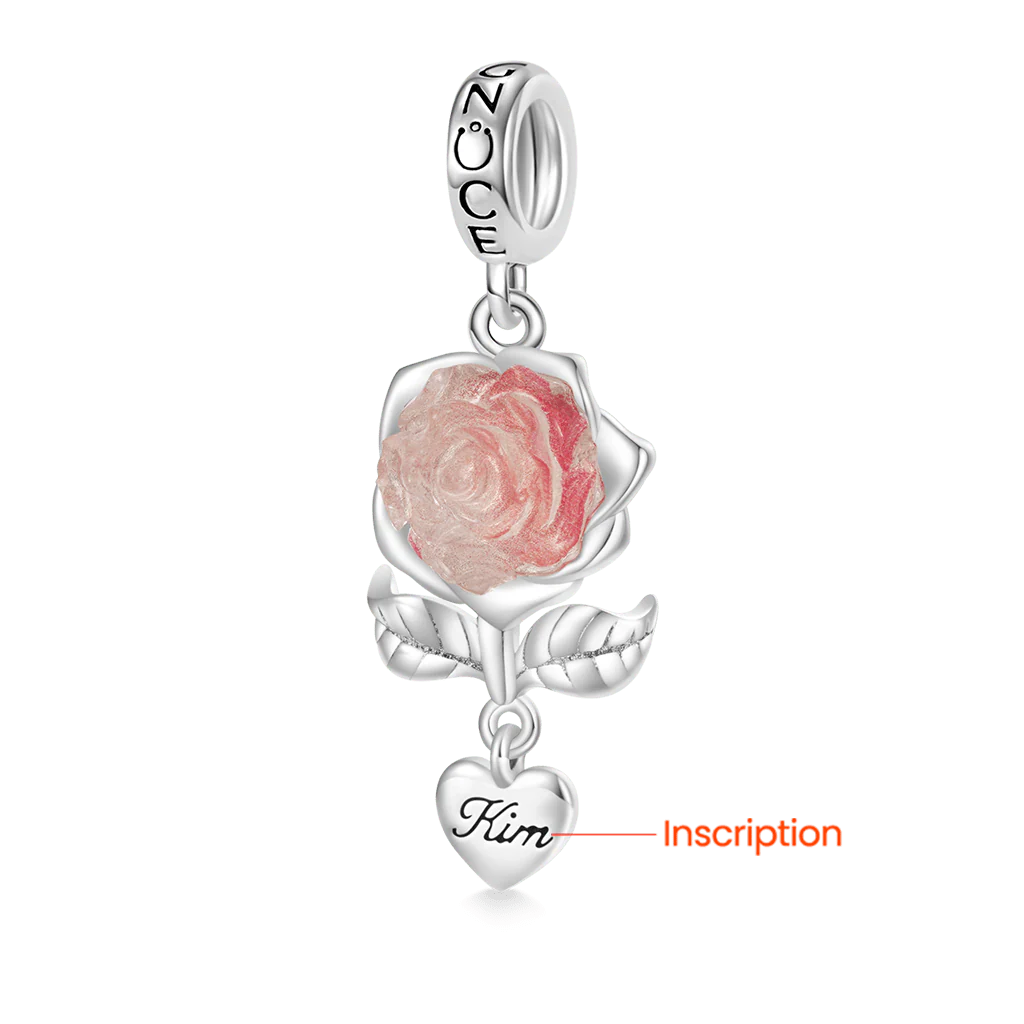 Gnoce Engravable Glow-in-the-dark Rose Flower Charm Platinum-plated Silver Blend - Image 2