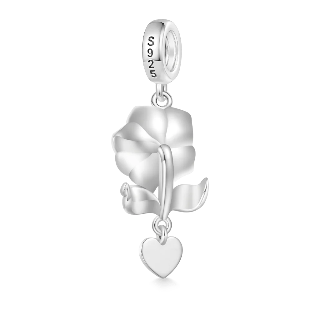 Gnoce Engravable Glow-in-the-dark Rose Flower Charm Platinum-plated Silver Blend - Image 3